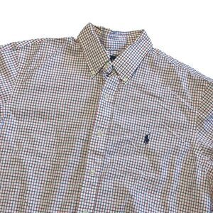 Mens Polo Ralph Lauren Button Down Dress Shirt Size‎ Large Red Blue White Plaid